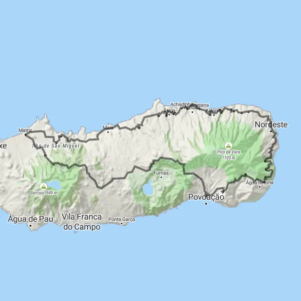 Miniatura do mapa de inspiração para ciclismo "Desafio Extremo de São Miguel" em Região Autónoma dos Açores, Portugal. Gerado pelo planejador de rotas de ciclismo Tarmacs.app