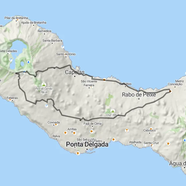 Miniatura do mapa de inspiração para ciclismo "Aventura pela natureza ao redor de Ribeira Seca" em Região Autónoma dos Açores, Portugal. Gerado pelo planejador de rotas de ciclismo Tarmacs.app