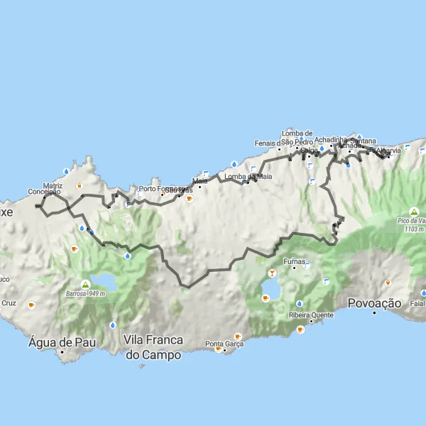 Miniatura do mapa de inspiração para ciclismo "Desafio das Montanhas de São Miguel" em Região Autónoma dos Açores, Portugal. Gerado pelo planejador de rotas de ciclismo Tarmacs.app