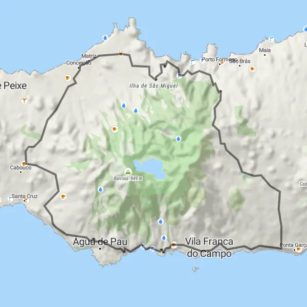 Miniatura do mapa de inspiração para ciclismo "Jornada pela ilha de São Miguel" em Região Autónoma dos Açores, Portugal. Gerado pelo planejador de rotas de ciclismo Tarmacs.app