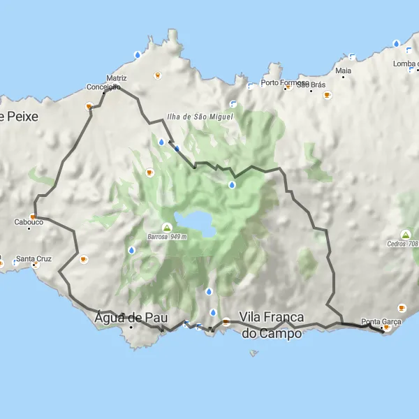 Miniatura do mapa de inspiração para ciclismo "Exploração costeira de Ribeira Seca" em Região Autónoma dos Açores, Portugal. Gerado pelo planejador de rotas de ciclismo Tarmacs.app