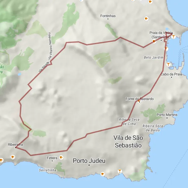 Miniatura do mapa de inspiração para ciclismo "Rota Gravel em Ribeirinha" em Região Autónoma dos Açores, Portugal. Gerado pelo planejador de rotas de ciclismo Tarmacs.app