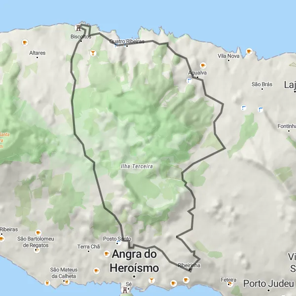Miniatura do mapa de inspiração para ciclismo "Rota pela Natureza e História" em Região Autónoma dos Açores, Portugal. Gerado pelo planejador de rotas de ciclismo Tarmacs.app
