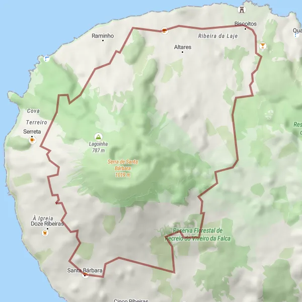 Miniatura do mapa de inspiração para ciclismo "Caminho de Santa Bárbara" em Região Autónoma dos Açores, Portugal. Gerado pelo planejador de rotas de ciclismo Tarmacs.app