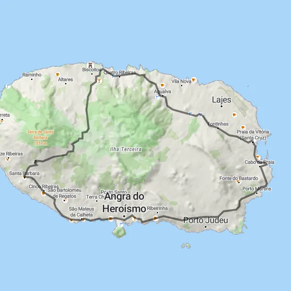 Miniatura do mapa de inspiração para ciclismo "Rota da Praia da Vitória" em Região Autónoma dos Açores, Portugal. Gerado pelo planejador de rotas de ciclismo Tarmacs.app