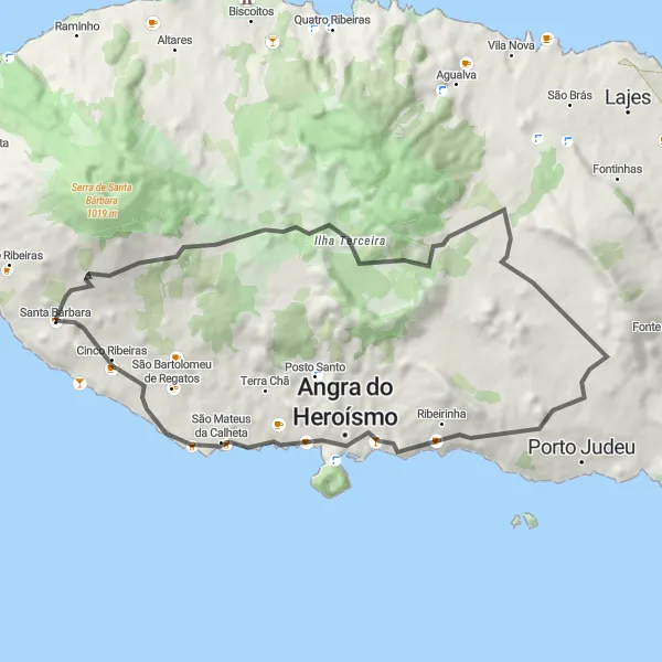 Miniatura do mapa de inspiração para ciclismo "Travessia Terceirense" em Região Autónoma dos Açores, Portugal. Gerado pelo planejador de rotas de ciclismo Tarmacs.app