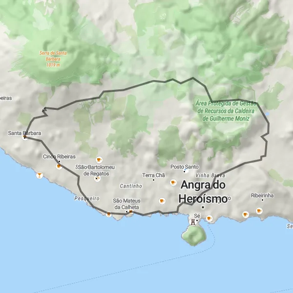 Miniatura do mapa de inspiração para ciclismo "Circuito da Ilha Terceira" em Região Autónoma dos Açores, Portugal. Gerado pelo planejador de rotas de ciclismo Tarmacs.app