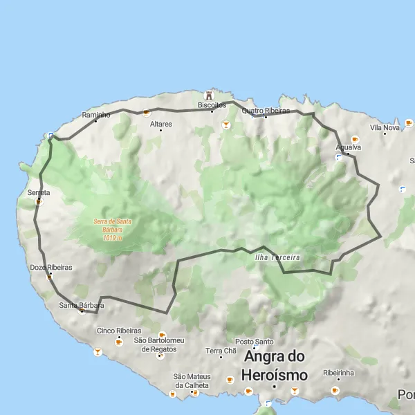 Miniatura do mapa de inspiração para ciclismo "Rota de Ciclismo Road perto de Santa Bárbara" em Região Autónoma dos Açores, Portugal. Gerado pelo planejador de rotas de ciclismo Tarmacs.app