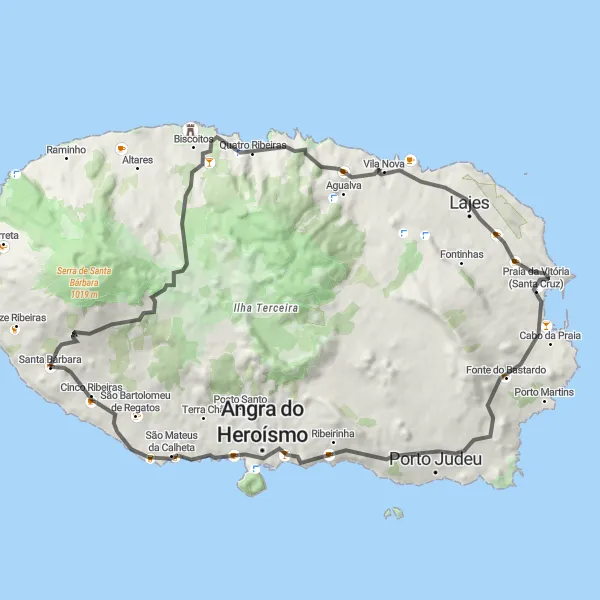 Miniatura do mapa de inspiração para ciclismo "Rota da Angra do Heroísmo" em Região Autónoma dos Açores, Portugal. Gerado pelo planejador de rotas de ciclismo Tarmacs.app