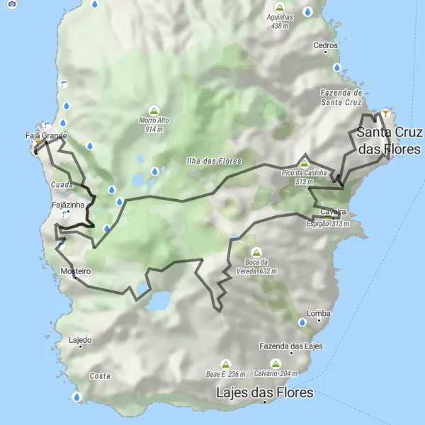 Miniatura do mapa de inspiração para ciclismo "Caminho Panorâmico da Ilha das Flores" em Região Autónoma dos Açores, Portugal. Gerado pelo planejador de rotas de ciclismo Tarmacs.app