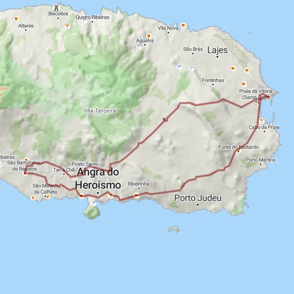 Miniatura do mapa de inspiração para ciclismo "Rota da Costa Leste de São Bartolomeu" em Região Autónoma dos Açores, Portugal. Gerado pelo planejador de rotas de ciclismo Tarmacs.app