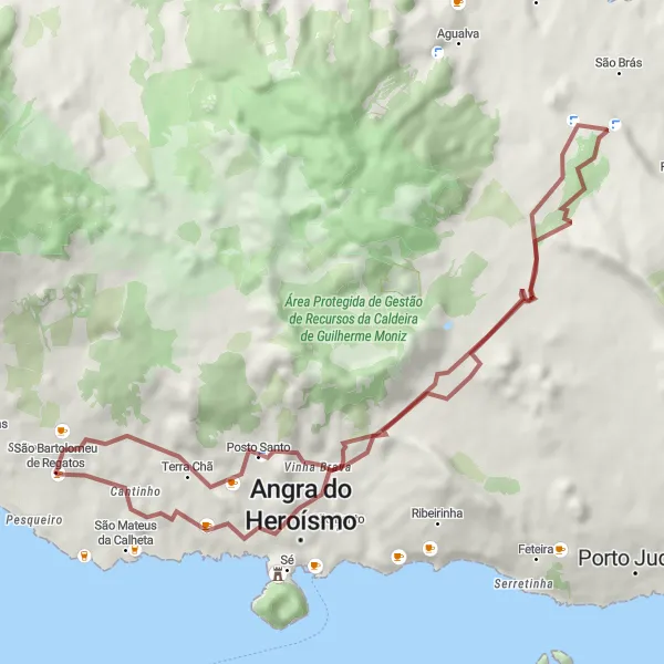 Miniatura do mapa de inspiração para ciclismo "Explorando São Bartolomeu de Regatos e Angra do Heroísmo" em Região Autónoma dos Açores, Portugal. Gerado pelo planejador de rotas de ciclismo Tarmacs.app