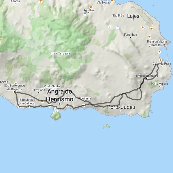 Miniatura do mapa de inspiração para ciclismo "Rota dos Miradouros da Ilha Terceira" em Região Autónoma dos Açores, Portugal. Gerado pelo planejador de rotas de ciclismo Tarmacs.app