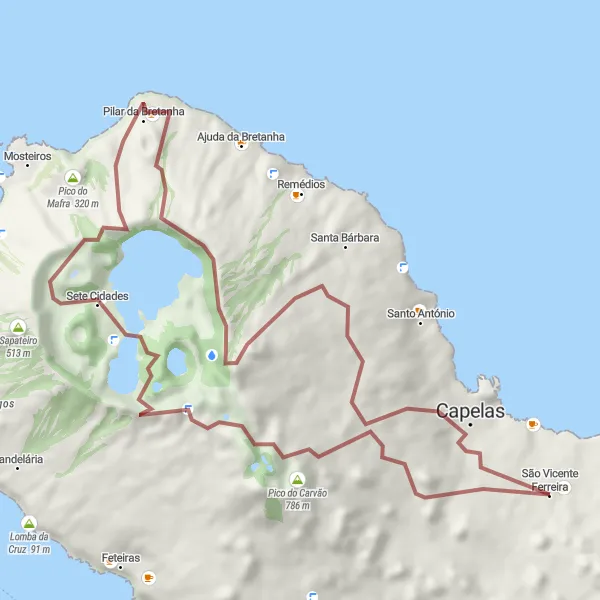 Miniatura do mapa de inspiração para ciclismo "Trilha da Caldeira do Alferes" em Região Autónoma dos Açores, Portugal. Gerado pelo planejador de rotas de ciclismo Tarmacs.app