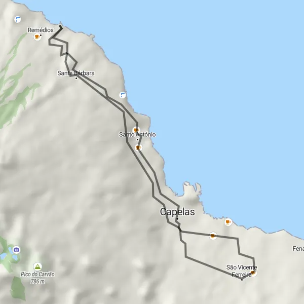 Miniatura do mapa de inspiração para ciclismo "Passeio pelas Capelas" em Região Autónoma dos Açores, Portugal. Gerado pelo planejador de rotas de ciclismo Tarmacs.app