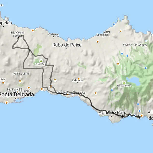 Miniatura do mapa de inspiração para ciclismo "Desafio do Pico Grande" em Região Autónoma dos Açores, Portugal. Gerado pelo planejador de rotas de ciclismo Tarmacs.app