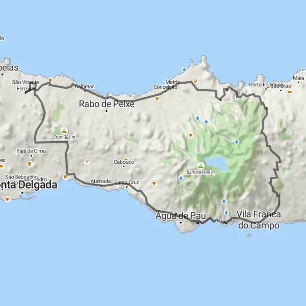 Miniatura do mapa de inspiração para ciclismo "Desafio da Costa Norte" em Região Autónoma dos Açores, Portugal. Gerado pelo planejador de rotas de ciclismo Tarmacs.app