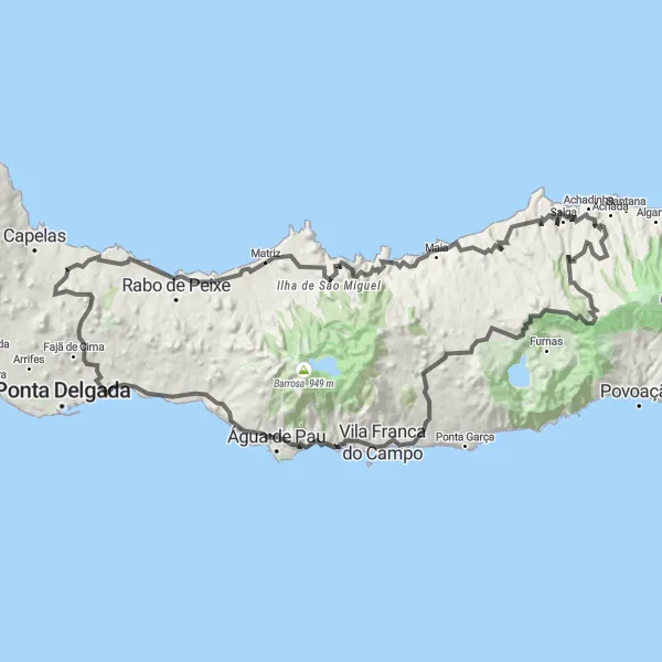 Miniatura do mapa de inspiração para ciclismo "Grand Tour da Ilha de São Miguel" em Região Autónoma dos Açores, Portugal. Gerado pelo planejador de rotas de ciclismo Tarmacs.app