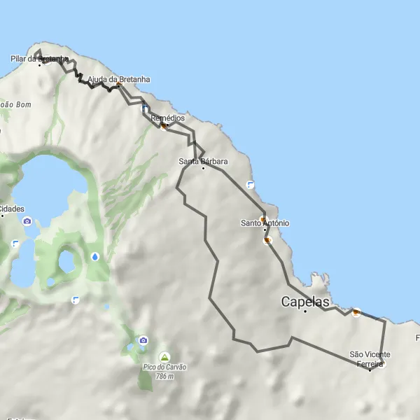 Miniatura do mapa de inspiração para ciclismo "Rota das Capelas" em Região Autónoma dos Açores, Portugal. Gerado pelo planejador de rotas de ciclismo Tarmacs.app