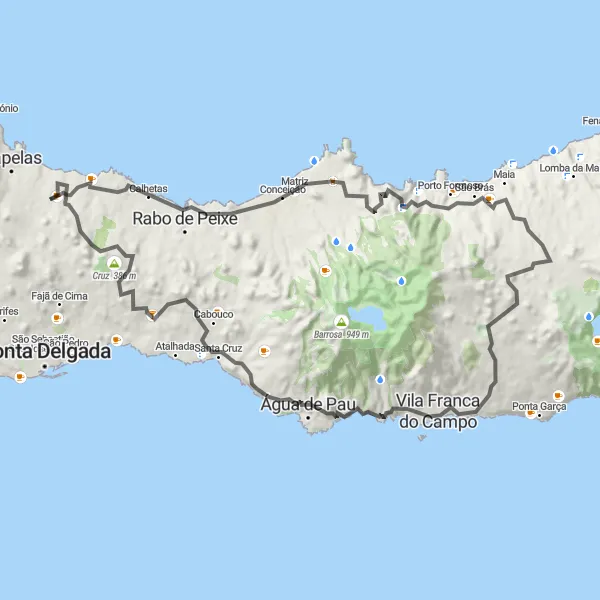 Miniatura do mapa de inspiração para ciclismo "Rota da Ribeira das Tainhas" em Região Autónoma dos Açores, Portugal. Gerado pelo planejador de rotas de ciclismo Tarmacs.app