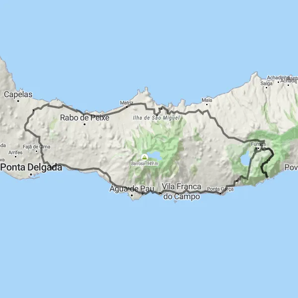 Miniatura do mapa de inspiração para ciclismo "Rota de Ribeira Grande" em Região Autónoma dos Açores, Portugal. Gerado pelo planejador de rotas de ciclismo Tarmacs.app