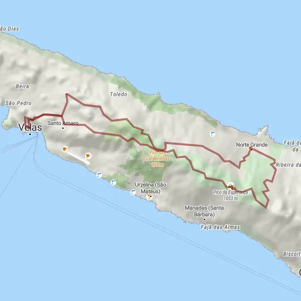 Miniatura do mapa de inspiração para ciclismo "Caminho Gravel de Santo Amaro" em Região Autónoma dos Açores, Portugal. Gerado pelo planejador de rotas de ciclismo Tarmacs.app