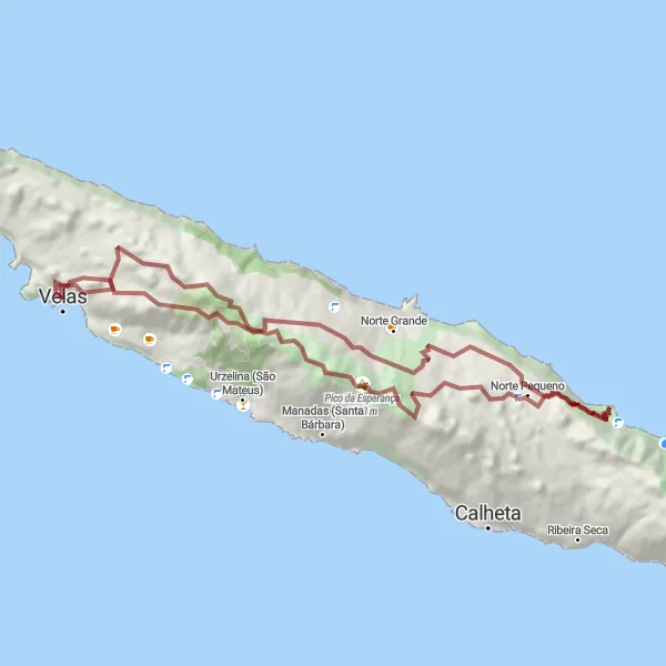 Miniatura do mapa de inspiração para ciclismo "Travessia de São Jorge" em Região Autónoma dos Açores, Portugal. Gerado pelo planejador de rotas de ciclismo Tarmacs.app