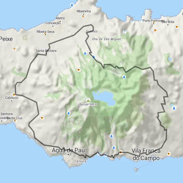 Miniatura do mapa de inspiração para ciclismo "Desafio de road bike em São Miguel" em Região Autónoma dos Açores, Portugal. Gerado pelo planejador de rotas de ciclismo Tarmacs.app