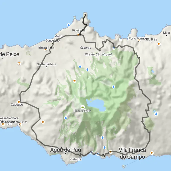 Miniatura do mapa de inspiração para ciclismo "Passeio de road bike pela costa de São Miguel" em Região Autónoma dos Açores, Portugal. Gerado pelo planejador de rotas de ciclismo Tarmacs.app