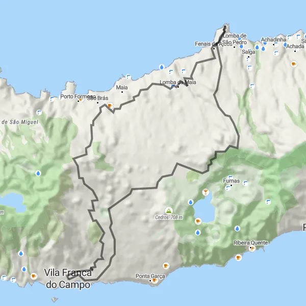 Miniatura do mapa de inspiração para ciclismo "Pico do Ferro Loop" em Região Autónoma dos Açores, Portugal. Gerado pelo planejador de rotas de ciclismo Tarmacs.app