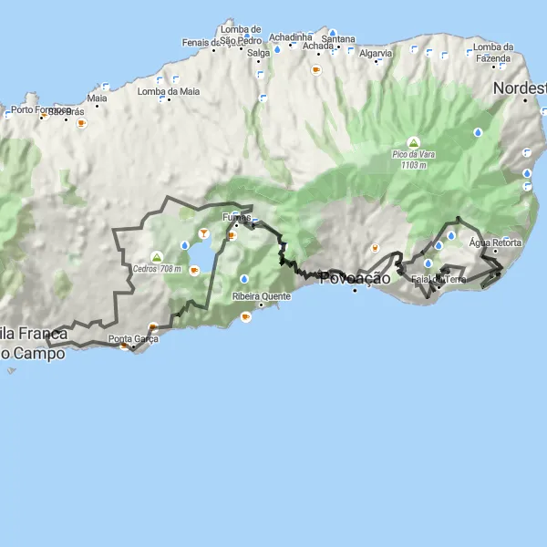 Miniatura do mapa de inspiração para ciclismo "Furnas Exploration Ride" em Região Autónoma dos Açores, Portugal. Gerado pelo planejador de rotas de ciclismo Tarmacs.app