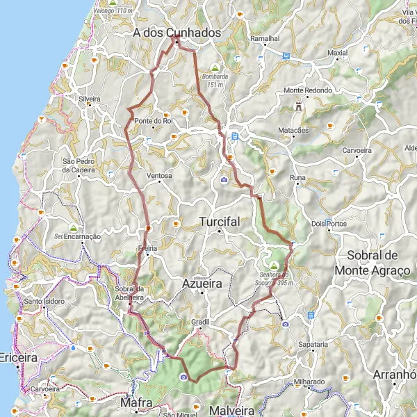 Miniatura do mapa de inspiração para ciclismo "Rota de Gravel até Sobral da Abelheira" em Centro (PT), Portugal. Gerado pelo planejador de rotas de ciclismo Tarmacs.app