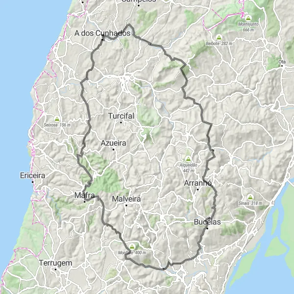 Miniatura do mapa de inspiração para ciclismo "Rota de Ciclismo de Estrada até Ponte do Rol" em Centro (PT), Portugal. Gerado pelo planejador de rotas de ciclismo Tarmacs.app