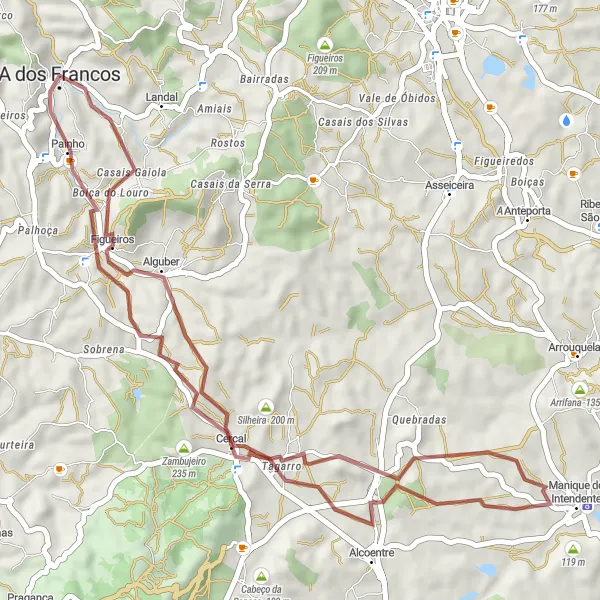 Map miniature of "Gravel Adventure in A dos Francos" cycling inspiration in Centro (PT), Portugal. Generated by Tarmacs.app cycling route planner