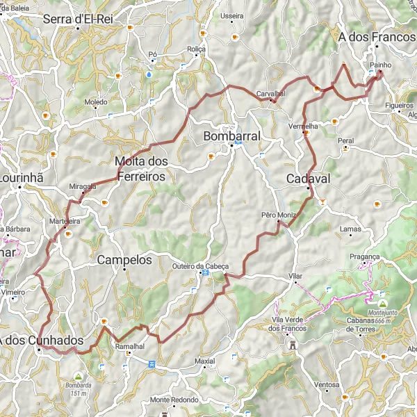 Map miniature of "Cadaval Loop and Panoramic Delights" cycling inspiration in Centro (PT), Portugal. Generated by Tarmacs.app cycling route planner