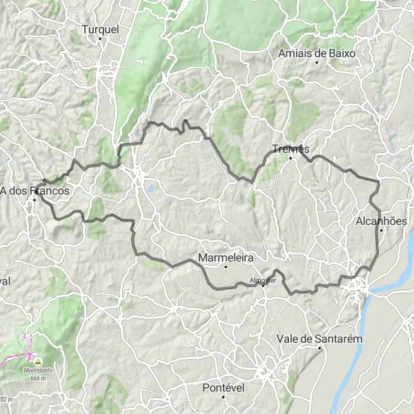 Map miniature of "A dos Francos Loop and Historical Wonders" cycling inspiration in Centro (PT), Portugal. Generated by Tarmacs.app cycling route planner