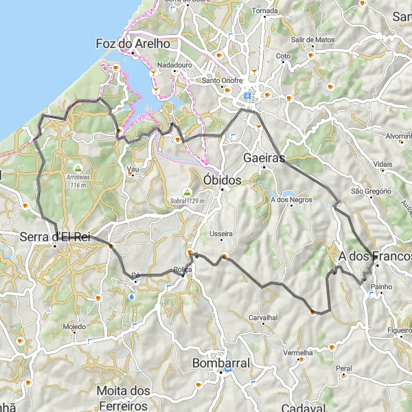 Miniatura do mapa de inspiração para ciclismo "Rota Rodoviária Gaeiras" em Centro (PT), Portugal. Gerado pelo planejador de rotas de ciclismo Tarmacs.app