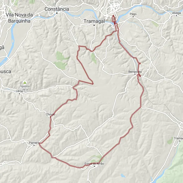 Map miniature of "Ultimate Gravel Adventure in Abrantes" cycling inspiration in Centro (PT), Portugal. Generated by Tarmacs.app cycling route planner