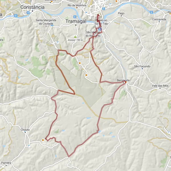 Map miniature of "Challenging Gravel Route to Baloiço Abrantes" cycling inspiration in Centro (PT), Portugal. Generated by Tarmacs.app cycling route planner