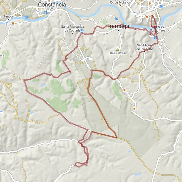 Miniatura do mapa de inspiração para ciclismo "Rota do Castelo de Abrantes em Gravel" em Centro (PT), Portugal. Gerado pelo planejador de rotas de ciclismo Tarmacs.app