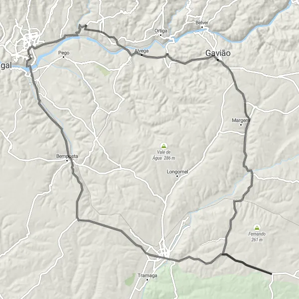 Miniatura do mapa de inspiração para ciclismo "Rota de Oliveira do Mouchão a Ponte de Sor" em Centro (PT), Portugal. Gerado pelo planejador de rotas de ciclismo Tarmacs.app