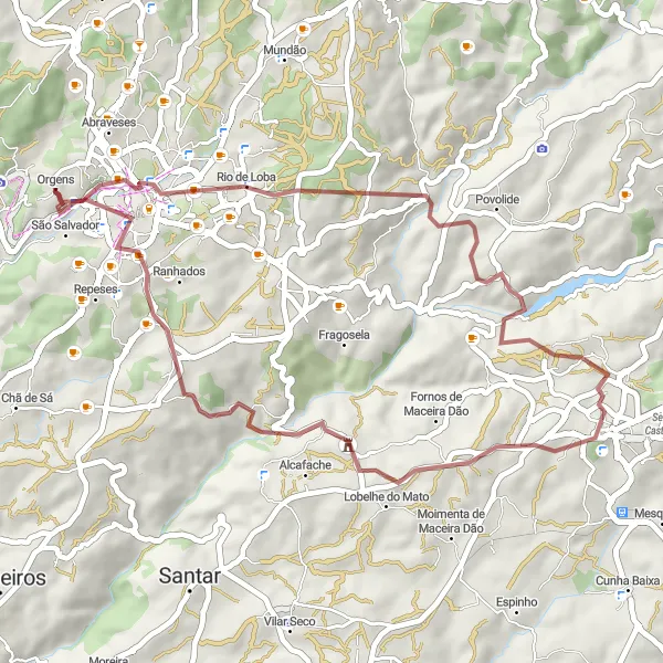 Miniatura do mapa de inspiração para ciclismo "Exploração Gravel de Viseu" em Centro (PT), Portugal. Gerado pelo planejador de rotas de ciclismo Tarmacs.app