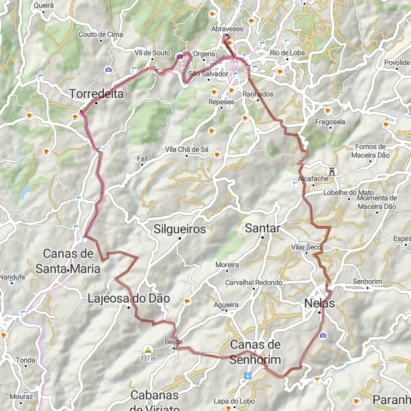 Miniatura do mapa de inspiração para ciclismo "Rota Circular de Gravel para Exploração em Abraveses" em Centro (PT), Portugal. Gerado pelo planejador de rotas de ciclismo Tarmacs.app