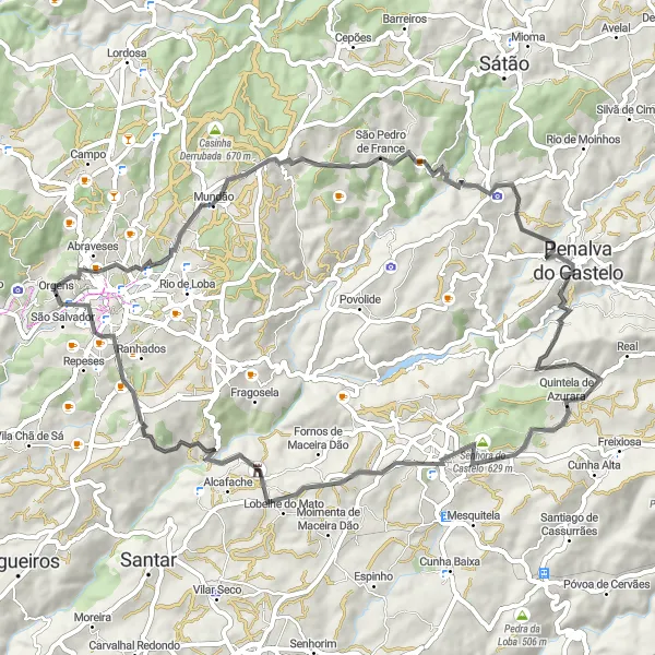 Miniatura do mapa de inspiração para ciclismo "Caminho Entre Aldeias de Lafões" em Centro (PT), Portugal. Gerado pelo planejador de rotas de ciclismo Tarmacs.app