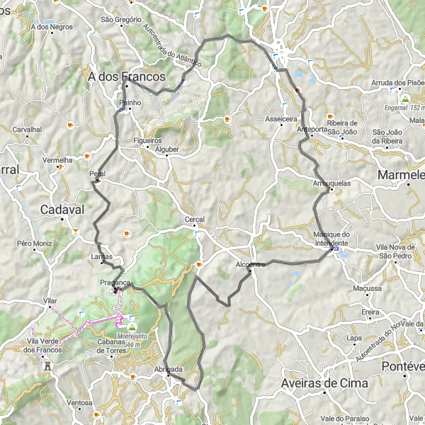 Miniatura do mapa de inspiração para ciclismo "Caminho das Colinas" em Centro (PT), Portugal. Gerado pelo planejador de rotas de ciclismo Tarmacs.app