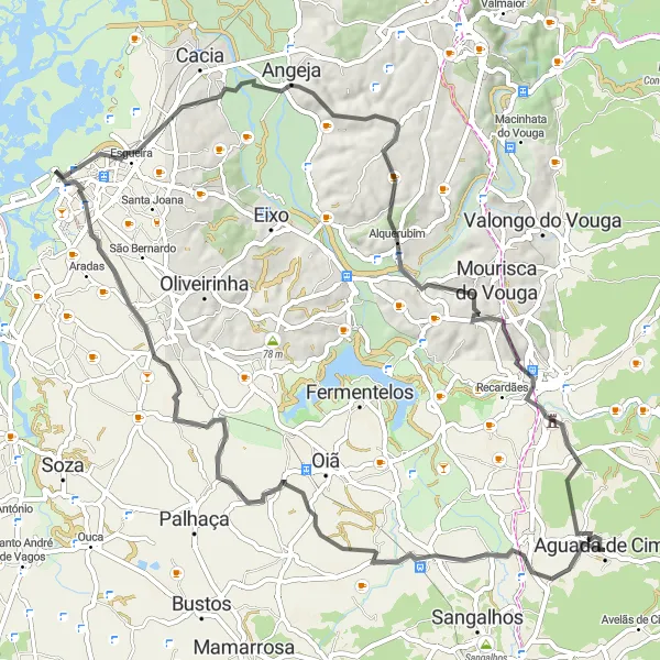 Miniatura do mapa de inspiração para ciclismo "Passeio de Estrada até Alquerubim" em Centro (PT), Portugal. Gerado pelo planejador de rotas de ciclismo Tarmacs.app