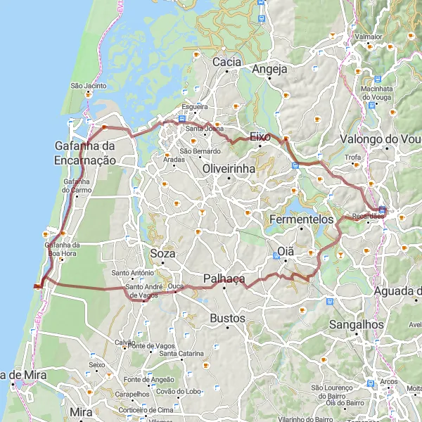 Miniatura do mapa de inspiração para ciclismo "Caminho de Gravel em torno de Águeda" em Centro (PT), Portugal. Gerado pelo planejador de rotas de ciclismo Tarmacs.app