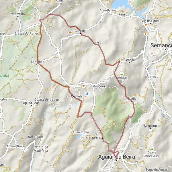 Miniatura do mapa de inspiração para ciclismo "Rota de Gravel Aguiar da Beira - Quintela - Alva - Granjal - Castelo de Aguiar da Beira" em Centro (PT), Portugal. Gerado pelo planejador de rotas de ciclismo Tarmacs.app