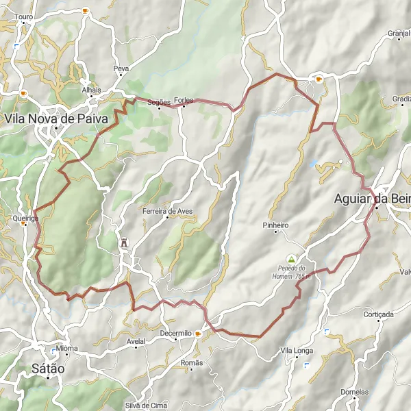 Miniatura do mapa de inspiração para ciclismo "Exploração em Gravel de Aguiar da Beira a Quintela" em Centro (PT), Portugal. Gerado pelo planejador de rotas de ciclismo Tarmacs.app