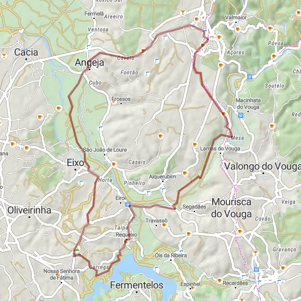 Miniatura do mapa de inspiração para ciclismo "Percurso de Ciclismo em Gravel até Eixo" em Centro (PT), Portugal. Gerado pelo planejador de rotas de ciclismo Tarmacs.app